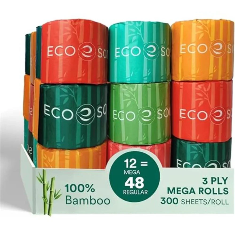 Bamboo Toilet Paper 3 Ply 12 Mega Rolls= 48 Regular Rolls | Eco Friendly Organic